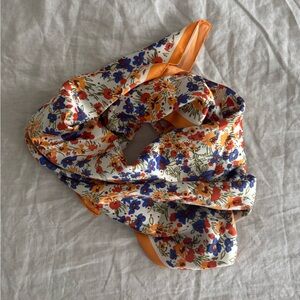 Mango Floral Scarf with Orange Border